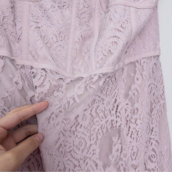Keepsake The Label Sense Lace Midi Dress 10 Pink Sheer Sweetheart Tie Sleeve - Picture 7 of 13